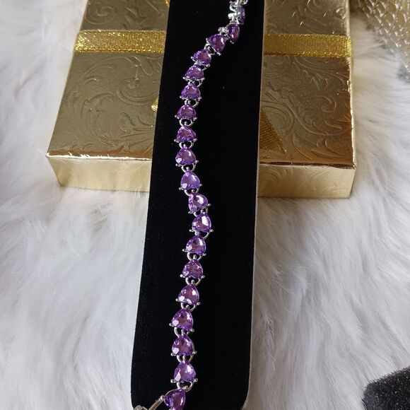 Purple Hearts STERLING Silver Bracelet - Picture 10 of 16